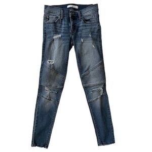 KanCan Women's Blue Skinny Moto Distressed Raw Hem Jeans size 24